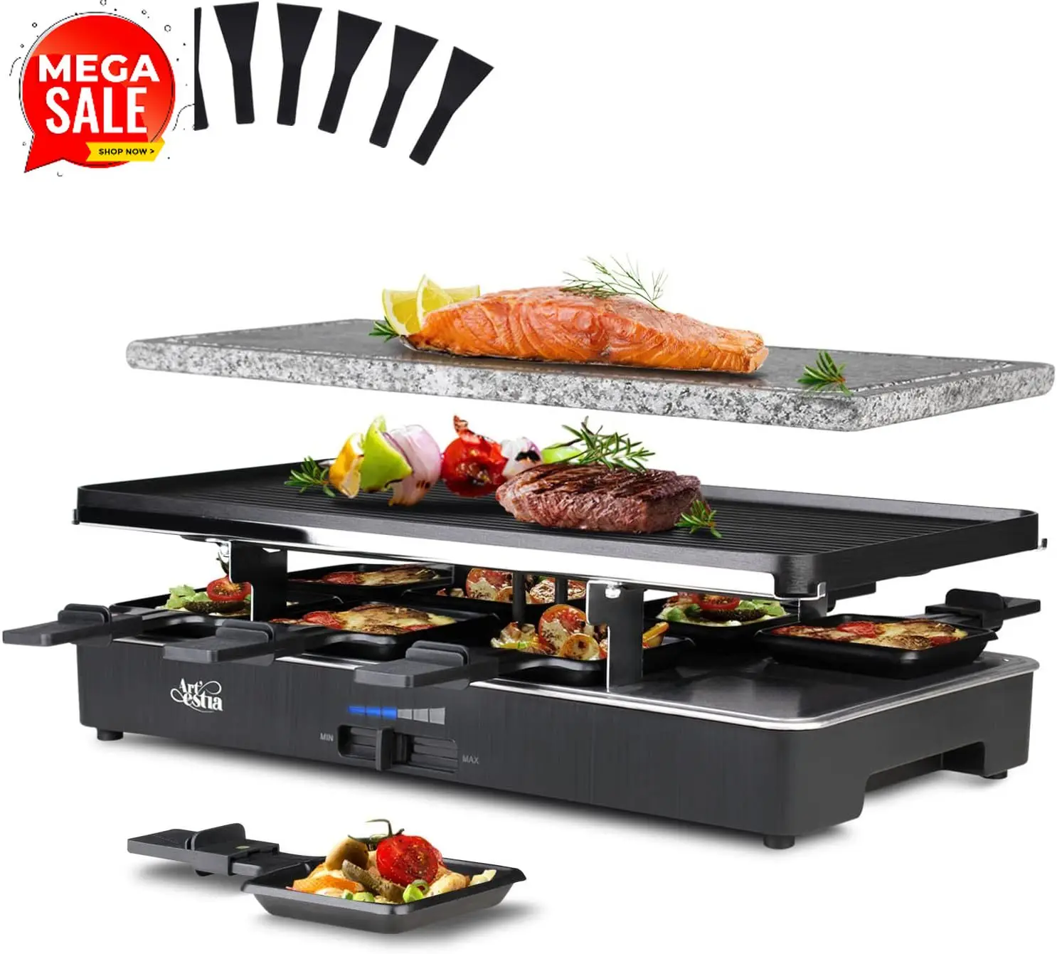 Raclette Grill Table - Pemanggang Listrik Raclette 1700W untuk 6-8
